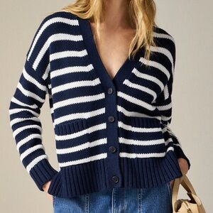 NWT J. Crew Heritage Cotton Relaxed Navy and White Cardigan in Stripe